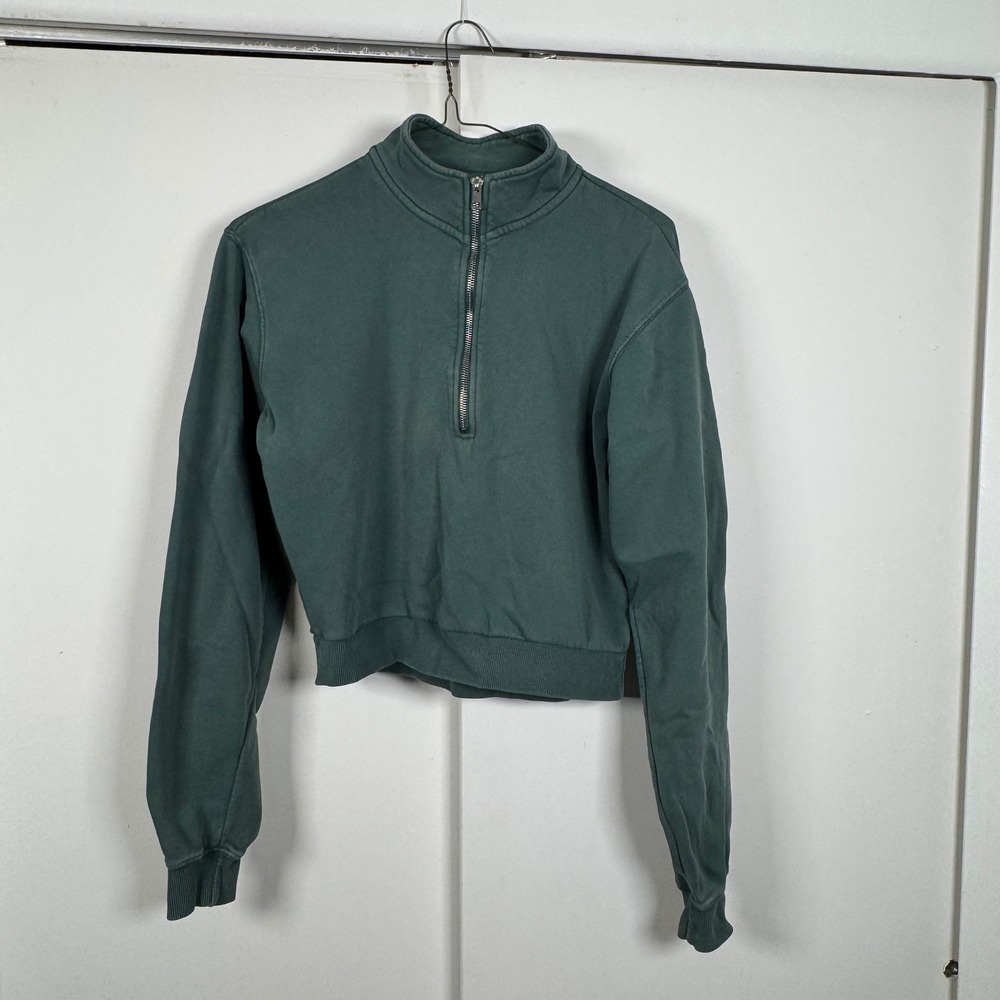 American Tall Wknd Cropped Garment Dye Half Zip Sweatshirt Juniper Green M XT